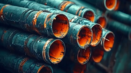 Leinwandbilder - Stacks of brightly colored PVC pipes drying in rows after the extrusion process in an industrial manufacturing facility  The pipes are arranged in a uniform pattern