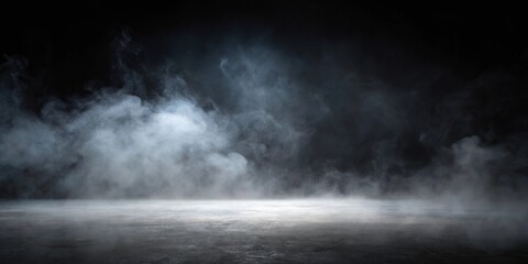 Mysterious and atmospheric empty flat black background with fog