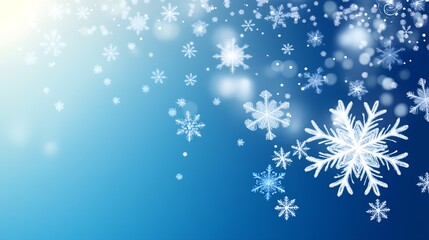 Poster - Magical snowflakes floating on blue background for winter design : Generative AI