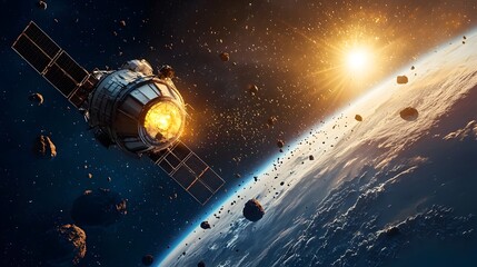 Fototapete - Telescope on Earth Monitoring Dangerous Space Debris Pathways A Crucial Tool for Protecting Our Planet from Extraterrestrial Hazards