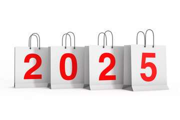 Poster - Shopping Bags with 2025 New Year Sign. 3d Rendering
