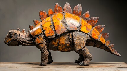 Poster - Upright Stegosaurus Plate Fossil Exhibit with Textural Details Showcasing the Prehistoric Creature s Unique Armor Plates in a Museum Setting