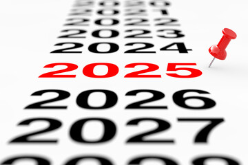 Aufkleber - New 2025 Year Sign with Red Pin Marker. 3d Rendering