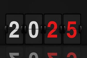 Aufkleber - Mechanical Analog Flip Clock Board with 2025 New Year Sign. 3d Rendering