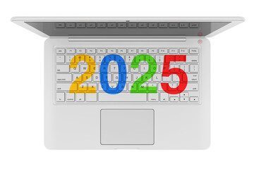 Poster - White Laptop with 2025 New Year Sign. 3d Rendering