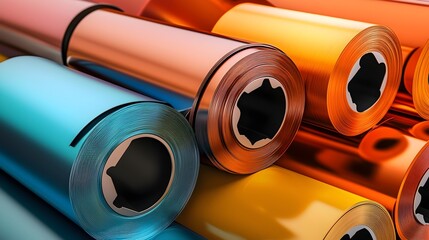 Poster - Vibrant and diverse anodized aluminum sheets showcasing a spectrum of captivating colors textures and finishes