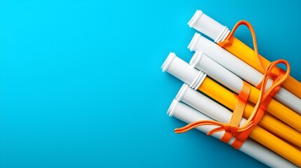Aufkleber - Vibrant blue toned background with bundled PVC pipes plastic tubing arranged in a creative and organized manner representing construction plumbing engineering and industrial concepts