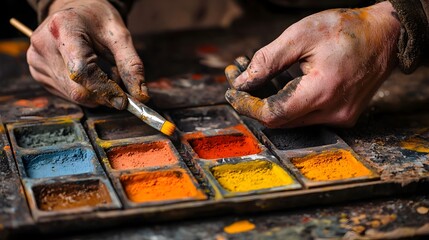Aufkleber - Vibrant tile pigment mixing to create a variety of colorful and geometric patterns for design interior decor and applications