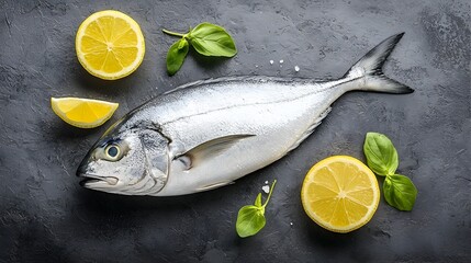 Poster - Whole pompano fish placed neatly and symmetrically on a flat surface presenting a simple yet elegant culinary composition for a gourmet seafood meal or dinner