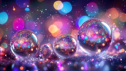 Poster - Abstract Crystal Spheres with Colorful Reflections in a Dreamy Bokeh Backdrop : Generative AI