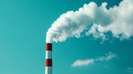 Industrial chimney releasing smoke into blue sky