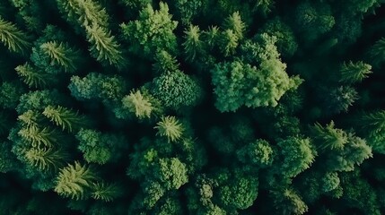 Poster - Lush Green Forest Canopy Aerial View with Dense Pine Trees in Natural Setting : Generative AI