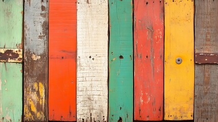 Poster - Bright and Rustic Wooden Panels in Multicolor Arranged Vertically : Generative AI