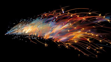 Poster - A stunning display of colorful light trails bursts forth. This vibrant image captures the essence of movement and energy. Ideal for creative projects or digital backgrounds. AI