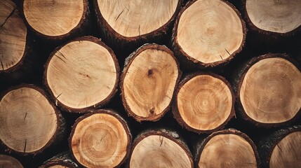 Poster - Stacked Tree Log Cross Sections with Natural Wood Texture : Generative AI