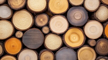 Poster - Variety of Wooden Log CrossSections Highlighting Rich Textures and Natural Designs : Generative AI