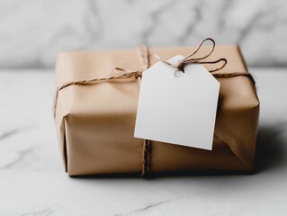 Aufkleber - Chic Gift Box in Brown Paper with Tag for Sophisticated and Timeless Presentation : Generative AI