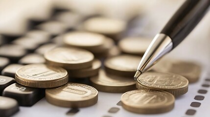 Poster - Financial Insights Concept with Coins and Calculator Symbolizing Wealth Management : Generative AI