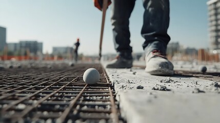 Poster - Construction Worker Leveling Concrete Foundation at Modern Urban Building Site : Generative AI