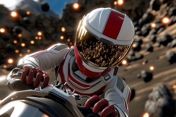 Poster - A pixel art character taking control of a spaceshipâ€™s controls, navigating through asteroid fields in a retro video game style