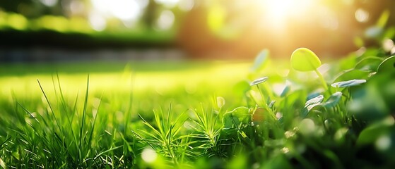 Aufkleber - Sunlit Greenery Closeup Capturing the Beauty of Nature and Freshness in Outdoor Settings : Generative AI
