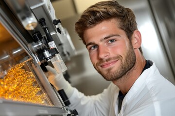 Poster - A scientific experiment taking place in a sterile laboratory, with researchers in white coats working with advanced equipment
