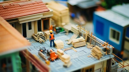 Poster - Construction Worker on Roof Overseeing Residential Building Site Progress and Development : Generative AI