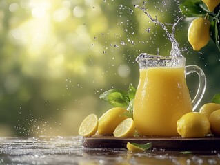 Aufkleber - Citrus Juicing Splash in the Sunlight with a Vibrant Natural Background : Generative AI