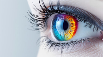 Dive into the stunning beauty of a female eye, showcasing a vibrant and colorful pupil in breathtaking detail.