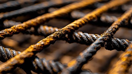 Poster - Close up of rusty metal bars forming a textured grid pattern outdoors : Generative AI