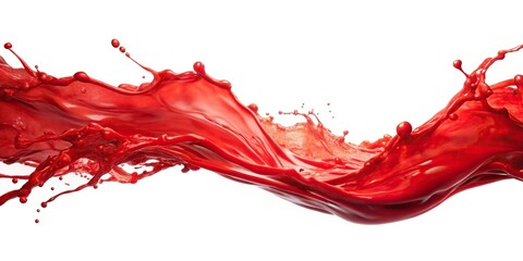 Vibrant red fluid gently trickles on a plain white backdrop, showcasing a delicate flow., smooth, visual, white background, clean