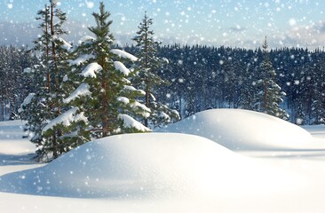 Poster - Pristine Snow Covered Landscape with Evergreen Pines in Winter Wonderland : Generative AI