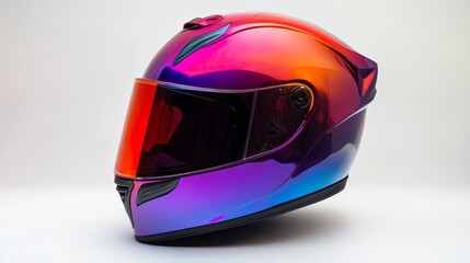Aufkleber - A multi-colored helmet showcasing a gradient effect, blending seamlessly from red to purple, creating a stunning visual on a clean white surface