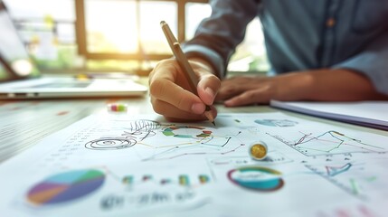 Aufkleber - Professional Data Analysis with Handwritten Charts and Graphs in Office Setting : Generative AI