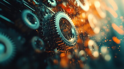 Poster - Double Exposure of Gears Representing Business Concepts