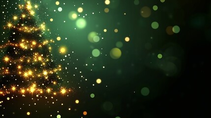 Aufkleber - Glittering Christmas Tree Silhouette with Glowing Bokeh Lights on Green Background : Generative AI