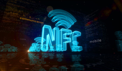 Wall Mural - NFC wireless pay mobile technology symbol digital concept 3d illustration