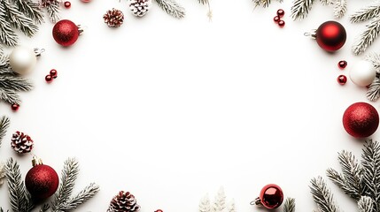 Poster - Christmas Background Frame with Pinecones and Red Ornaments : Generative AI