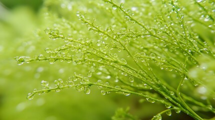 Aufkleber - CloseUp of DewCovered Green Fern Leaves Showcasing Natural Freshness and Vibrant Growth : Generative AI