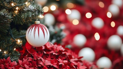 Poster - Vibrant Red and White Christmas Tree with Baubles and Rich Holiday Decor : Generative AI