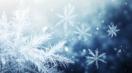 Poster - Beautiful Frozen Snowflakes Design in Cold Blue Environment : Generative AI