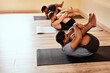 © peopleimages.com - Men, exercise and yoga class for fitness, stretching and healthy activity with mindfulness in morning. Group, zen and diversity for chakra, balance and health with teamwork, calm or spiritual growth