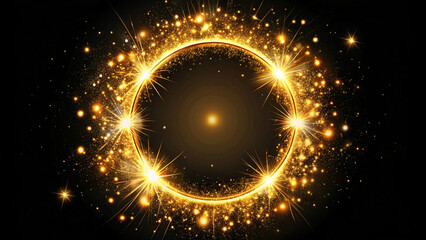 Wall Mural - Golden glitter bursts, creating a mesmerizing circular frame.
A sparkling ring of light, a symbol of elegance and luxury.