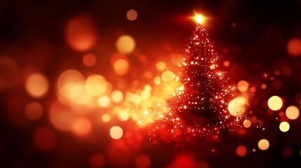 Fototapete - Elegant Christmas Tree with Sparkles and Warm Bokeh in a Festive Glow : Generative AI