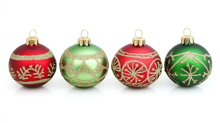 Aufkleber - Elegant Collection of Red and Green Christmas Baubles for Festive Holiday Decor : Generative AI