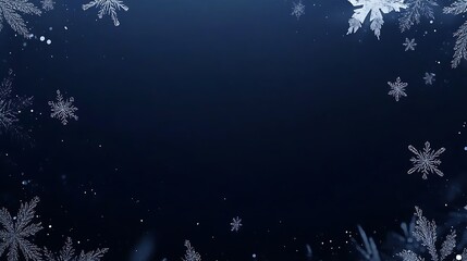 Aufkleber - Minimalist Snowflakes on Dark Blue Background for Elegant Winter Theme : Generative AI