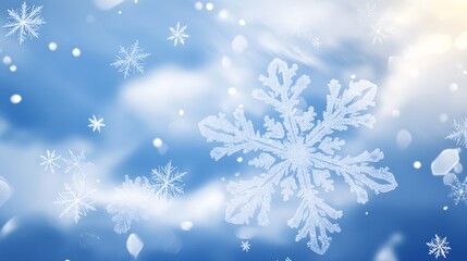 Aufkleber - Winter Wonderland Background with Delicate Snowflakes in a Dreamy Blue Sky : Generative AI