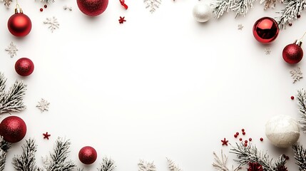 Poster - Minimalist Holiday Background with Red and White Ornaments : Generative AI