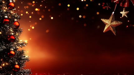 Poster - Illuminated Christmas Tree Bedecked with Ornaments Against a Glowing Starry Backdrop : Generative AI