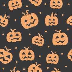 Wall Mural - Halloween pumpkins on a dark background vector seamless pattern